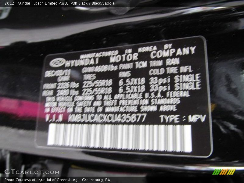 Ash Black / Black/Saddle 2012 Hyundai Tucson Limited AWD