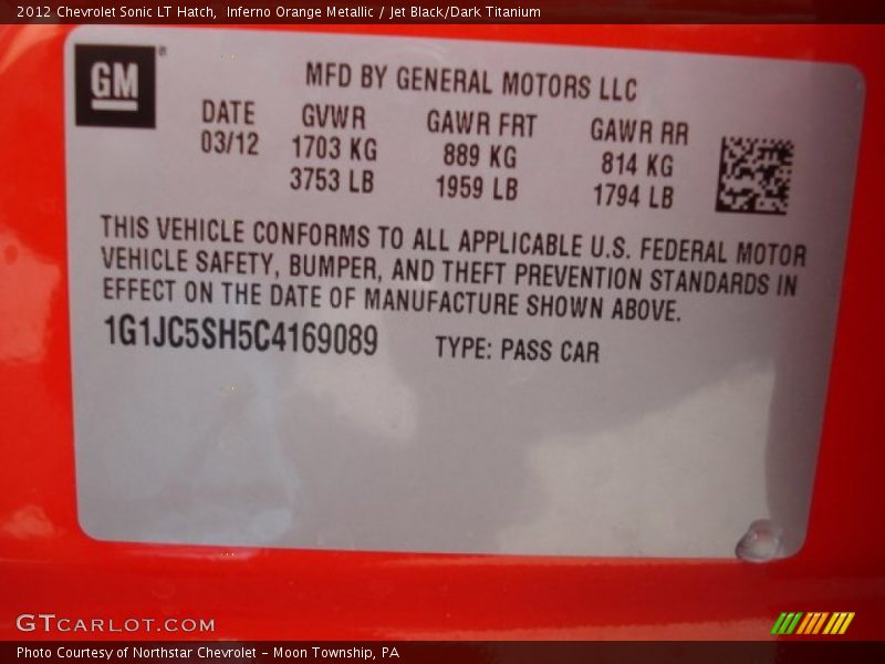 Inferno Orange Metallic / Jet Black/Dark Titanium 2012 Chevrolet Sonic LT Hatch