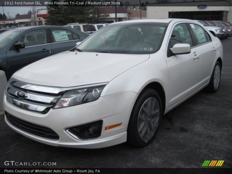 White Platinum Tri-Coat / Medium Light Stone 2012 Ford Fusion SEL