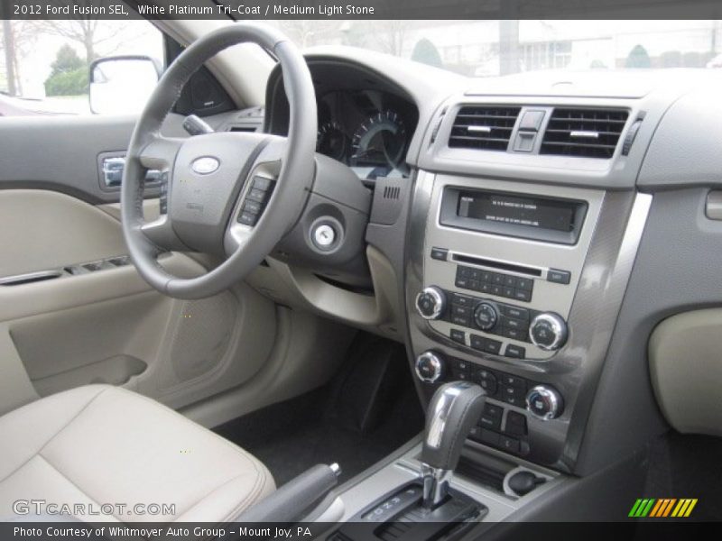 White Platinum Tri-Coat / Medium Light Stone 2012 Ford Fusion SEL