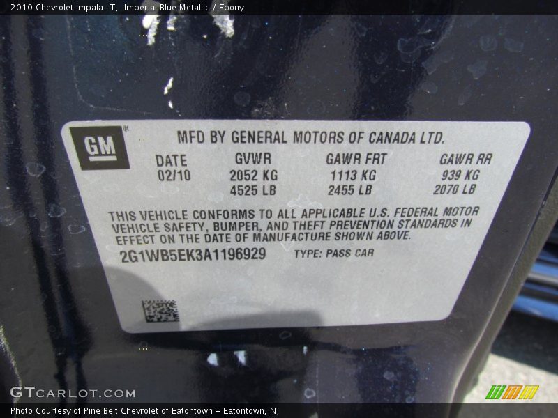 Imperial Blue Metallic / Ebony 2010 Chevrolet Impala LT