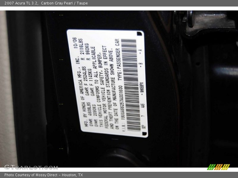 2007 TL 3.2 Carbon Gray Pearl Color Code NH658PX