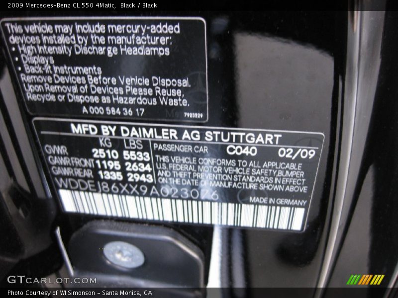 Black / Black 2009 Mercedes-Benz CL 550 4Matic
