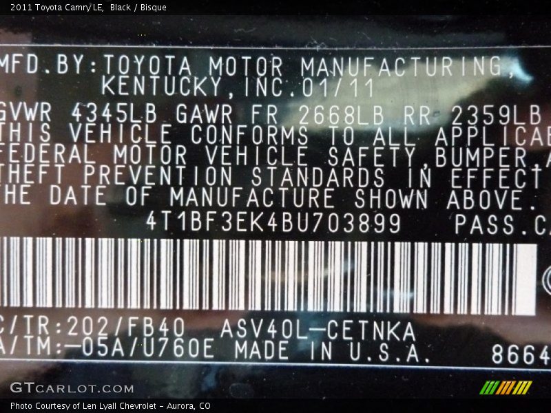 Black / Bisque 2011 Toyota Camry LE