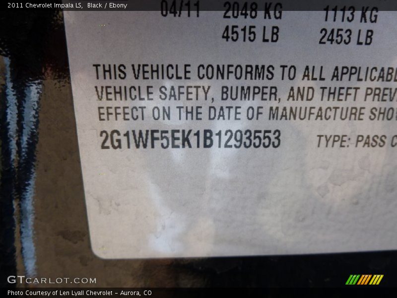 Black / Ebony 2011 Chevrolet Impala LS