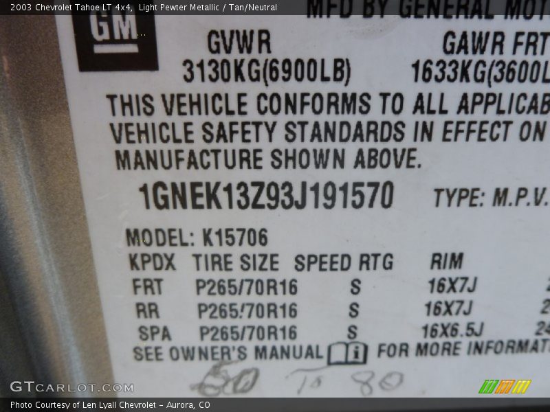 Light Pewter Metallic / Tan/Neutral 2003 Chevrolet Tahoe LT 4x4