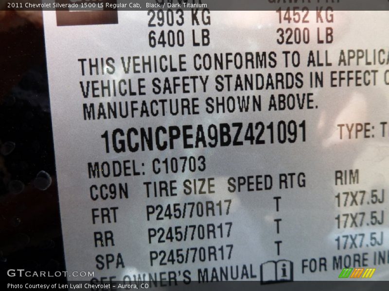 Black / Dark Titanium 2011 Chevrolet Silverado 1500 LS Regular Cab
