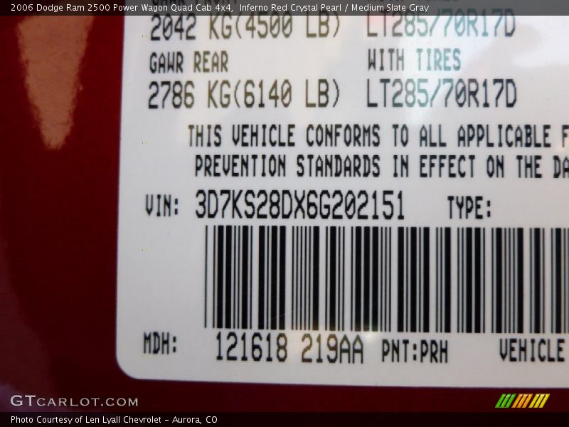 2006 Ram 2500 Power Wagon Quad Cab 4x4 Inferno Red Crystal Pearl Color Code PRH