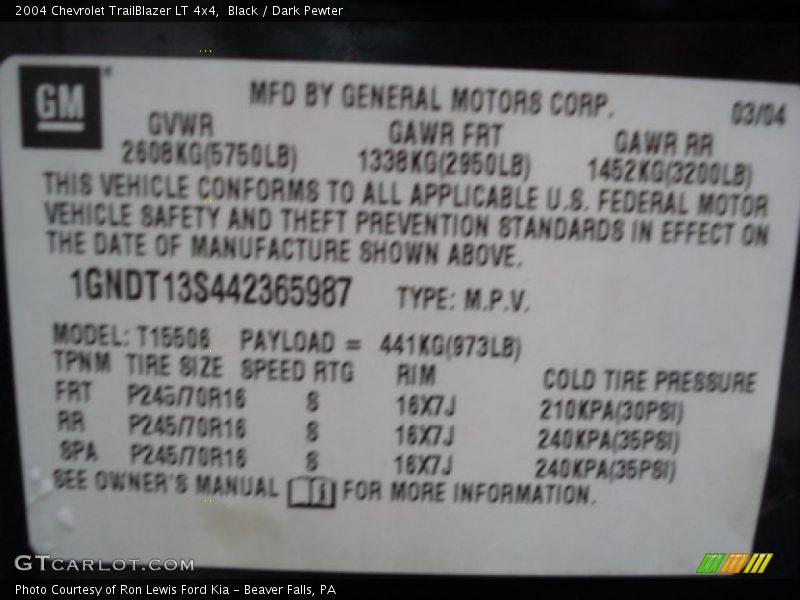 Black / Dark Pewter 2004 Chevrolet TrailBlazer LT 4x4
