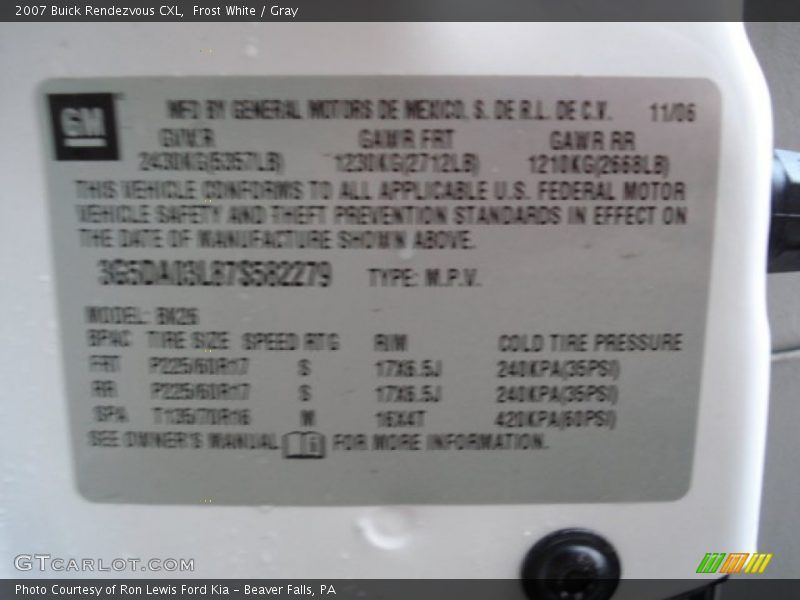 Frost White / Gray 2007 Buick Rendezvous CXL