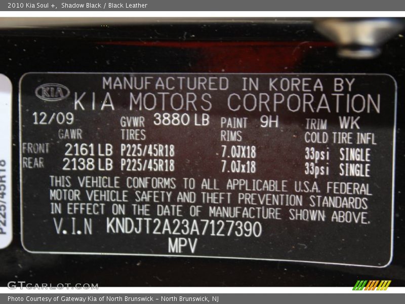 Shadow Black / Black Leather 2010 Kia Soul +