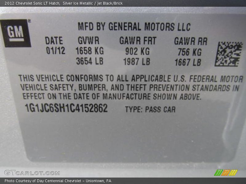Silver Ice Metallic / Jet Black/Brick 2012 Chevrolet Sonic LT Hatch