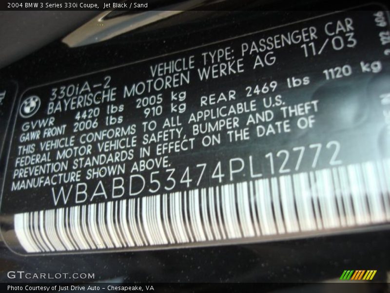 Jet Black / Sand 2004 BMW 3 Series 330i Coupe
