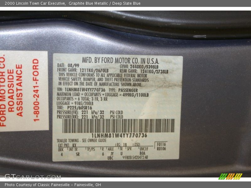 2000 Town Car Executive Graphite Blue Metallic Color Code KX