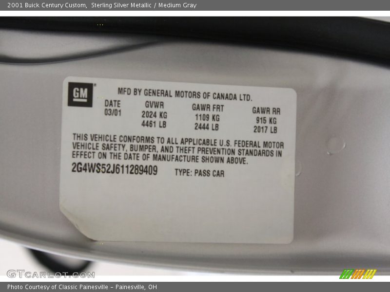 Sterling Silver Metallic / Medium Gray 2001 Buick Century Custom