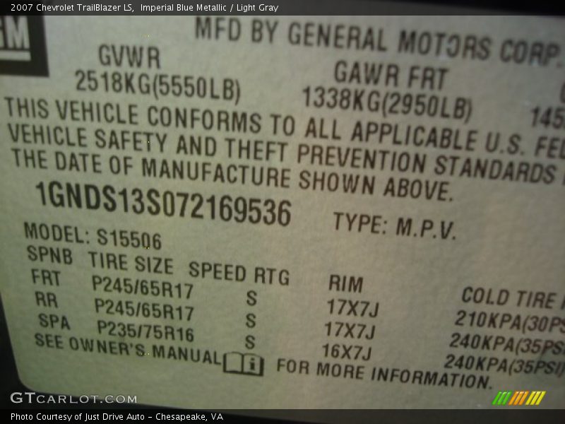 Imperial Blue Metallic / Light Gray 2007 Chevrolet TrailBlazer LS