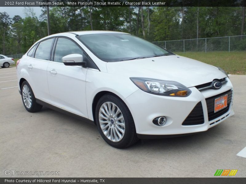 White Platinum Tricoat Metallic / Charcoal Black Leather 2012 Ford Focus Titanium Sedan