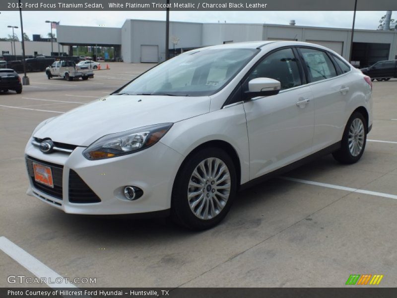 White Platinum Tricoat Metallic / Charcoal Black Leather 2012 Ford Focus Titanium Sedan