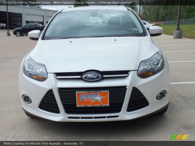 White Platinum Tricoat Metallic / Charcoal Black Leather 2012 Ford Focus Titanium Sedan