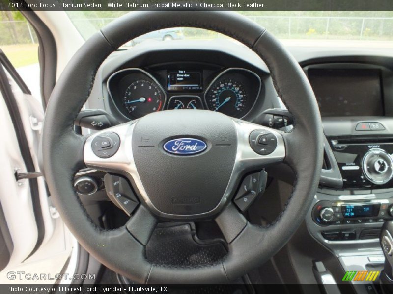 White Platinum Tricoat Metallic / Charcoal Black Leather 2012 Ford Focus Titanium Sedan