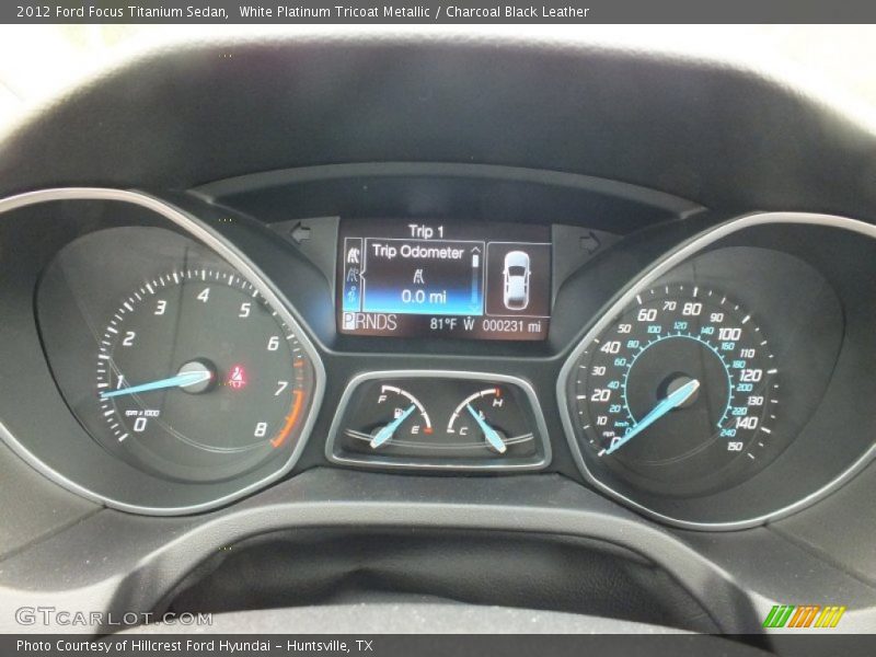 White Platinum Tricoat Metallic / Charcoal Black Leather 2012 Ford Focus Titanium Sedan
