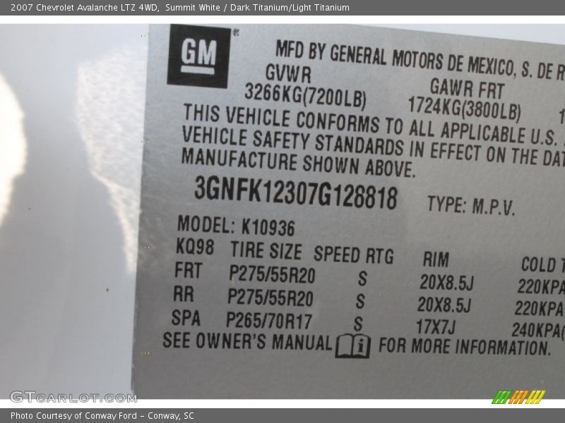 Summit White / Dark Titanium/Light Titanium 2007 Chevrolet Avalanche LTZ 4WD