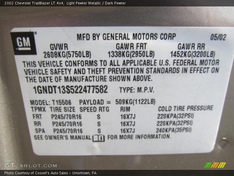 Light Pewter Metallic / Dark Pewter 2002 Chevrolet TrailBlazer LT 4x4