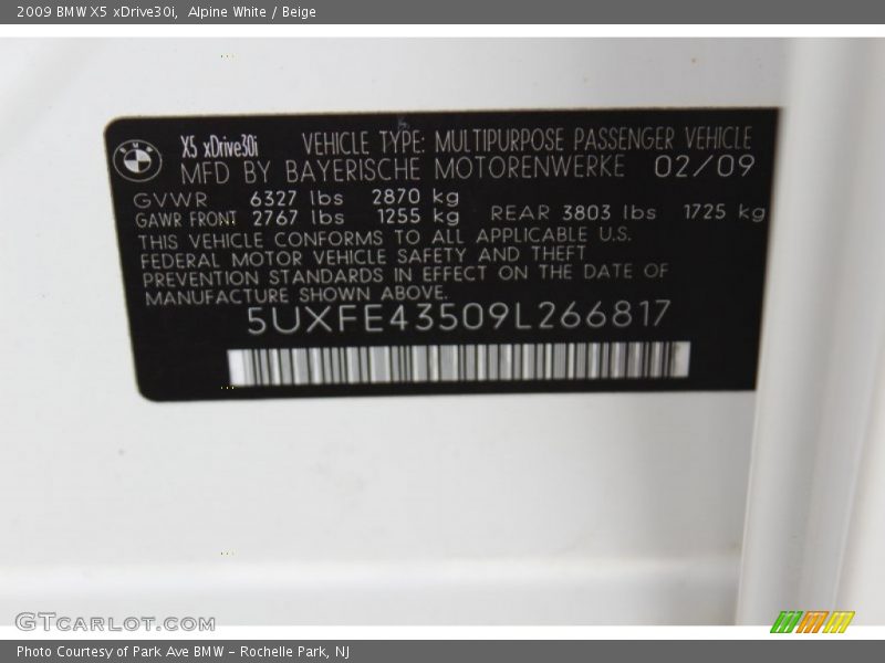Alpine White / Beige 2009 BMW X5 xDrive30i