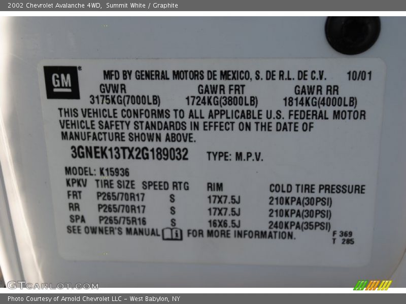 Summit White / Graphite 2002 Chevrolet Avalanche 4WD