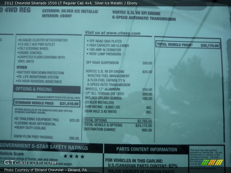 Silver Ice Metallic / Ebony 2012 Chevrolet Silverado 1500 LT Regular Cab 4x4