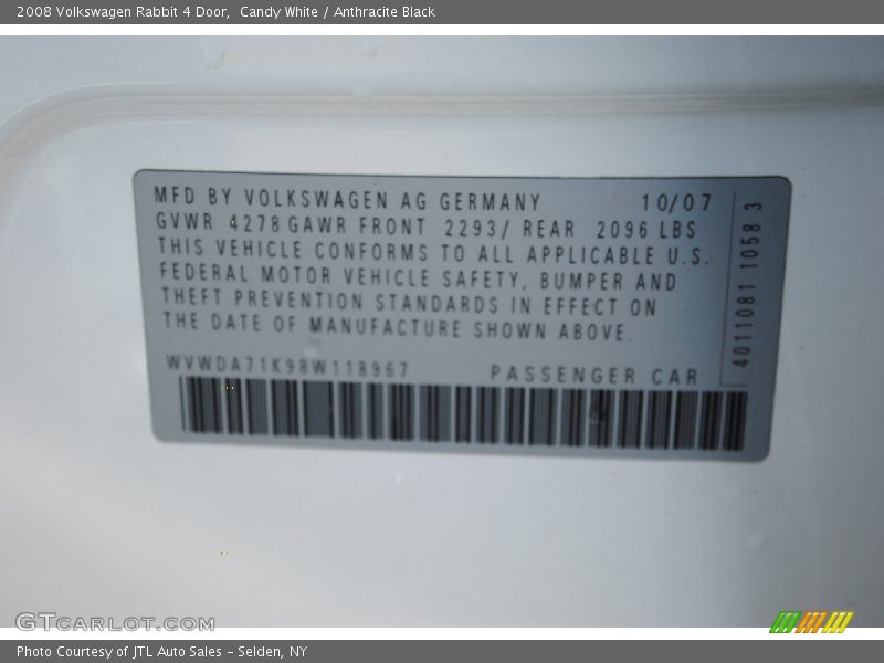 Candy White / Anthracite Black 2008 Volkswagen Rabbit 4 Door