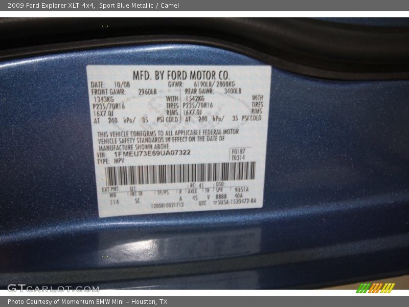 2009 Explorer XLT 4x4 Sport Blue Metallic Color Code U1