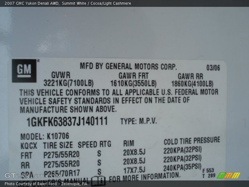 Summit White / Cocoa/Light Cashmere 2007 GMC Yukon Denali AWD