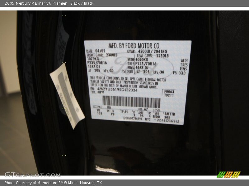 Black / Black 2005 Mercury Mariner V6 Premier