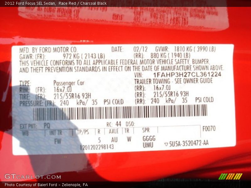 Race Red / Charcoal Black 2012 Ford Focus SEL Sedan
