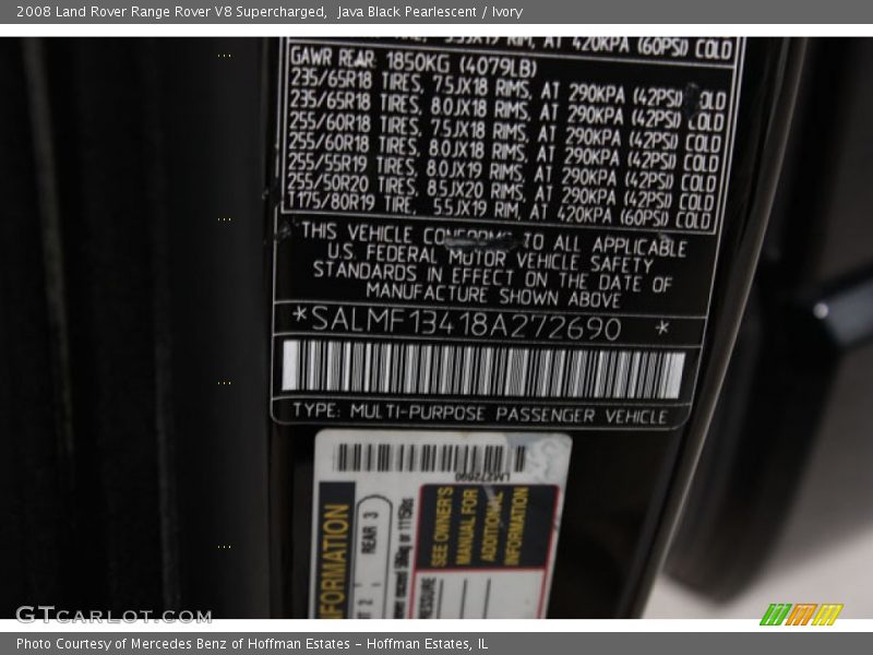 Java Black Pearlescent / Ivory 2008 Land Rover Range Rover V8 Supercharged