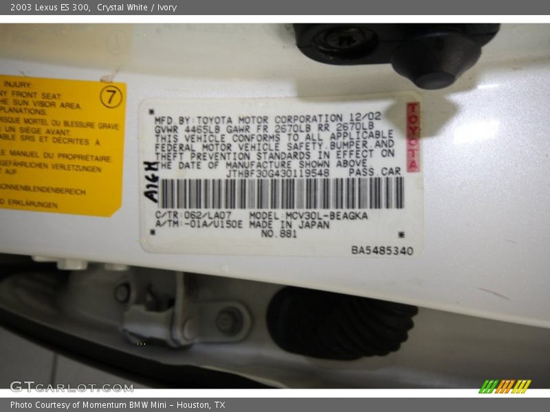 Crystal White / Ivory 2003 Lexus ES 300