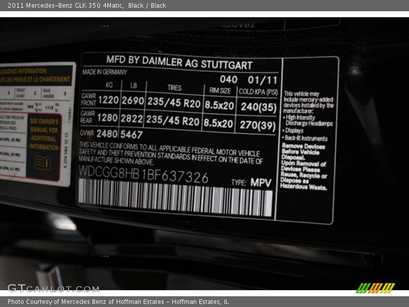 Black / Black 2011 Mercedes-Benz GLK 350 4Matic