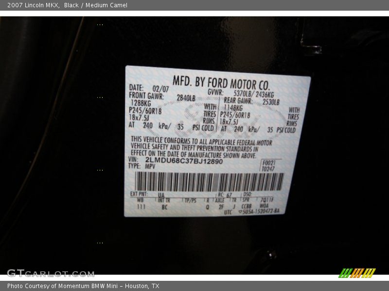 Black / Medium Camel 2007 Lincoln MKX