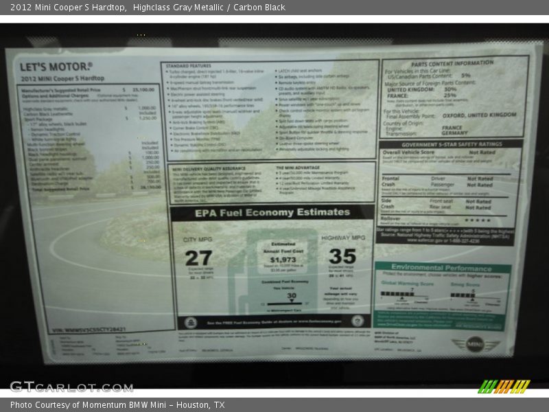 Highclass Gray Metallic / Carbon Black 2012 Mini Cooper S Hardtop