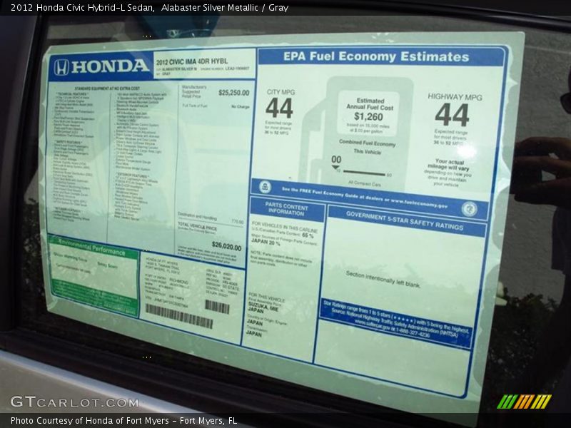  2012 Civic Hybrid-L Sedan Window Sticker