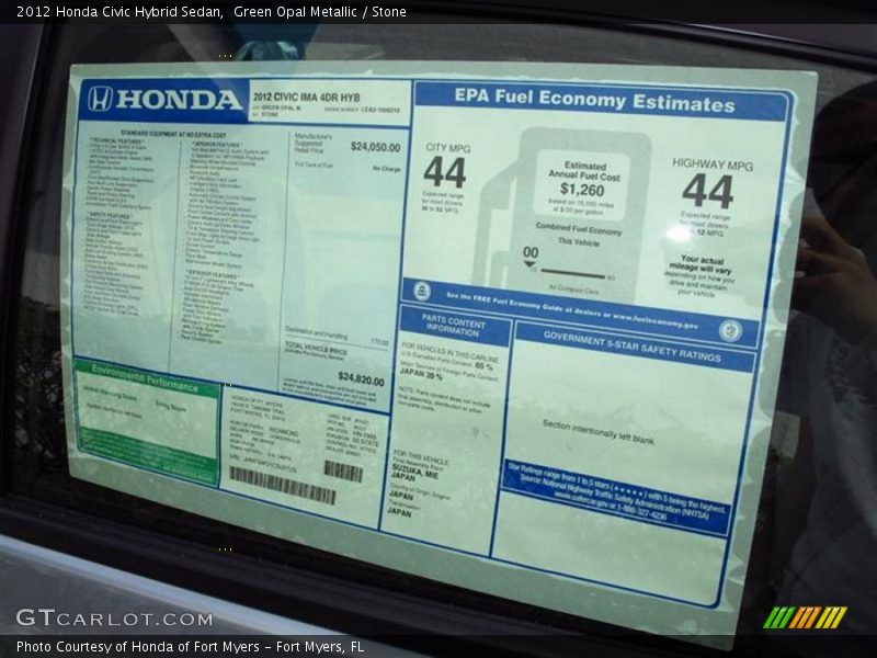  2012 Civic Hybrid Sedan Window Sticker