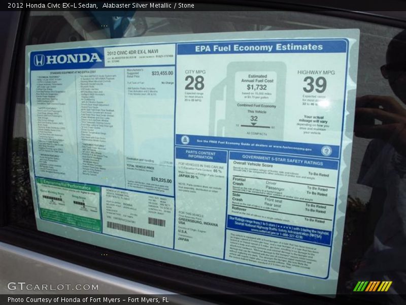 Alabaster Silver Metallic / Stone 2012 Honda Civic EX-L Sedan