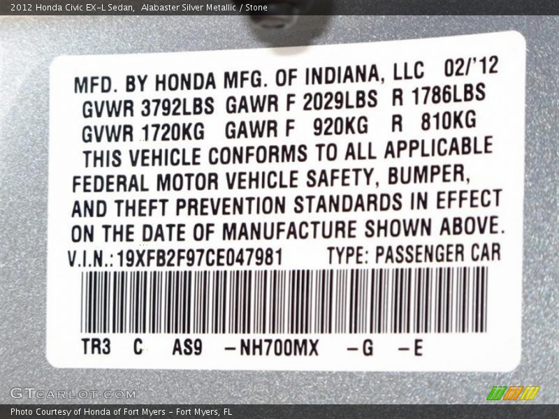 Alabaster Silver Metallic / Stone 2012 Honda Civic EX-L Sedan