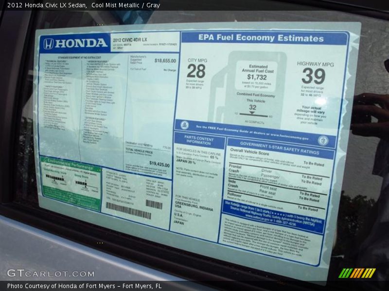 Cool Mist Metallic / Gray 2012 Honda Civic LX Sedan