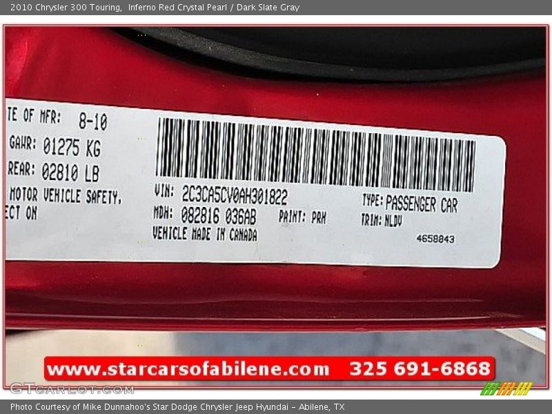 Inferno Red Crystal Pearl / Dark Slate Gray 2010 Chrysler 300 Touring