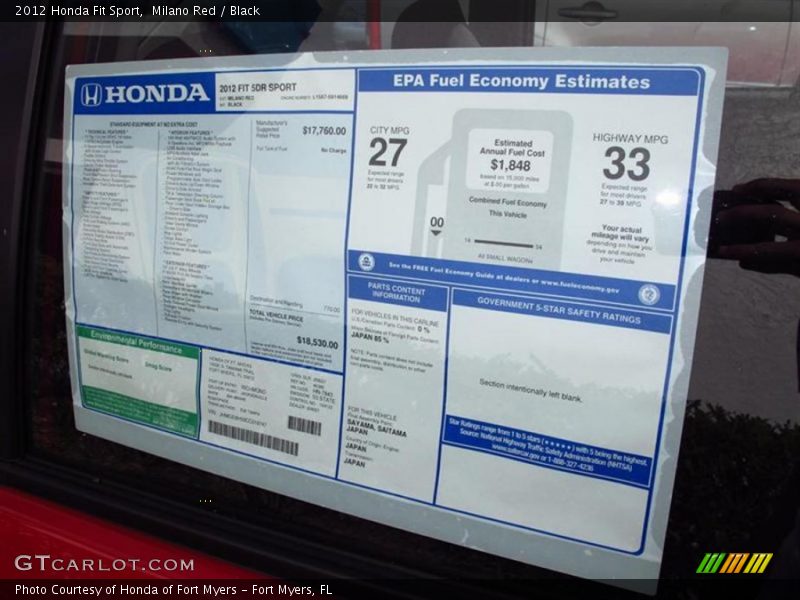 Milano Red / Black 2012 Honda Fit Sport
