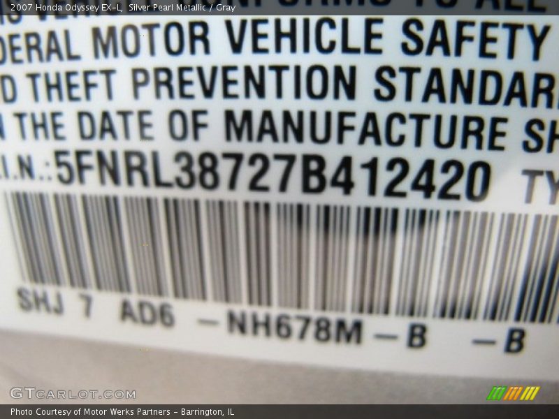 Silver Pearl Metallic / Gray 2007 Honda Odyssey EX-L