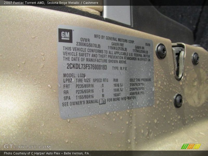 Sedona Beige Metallic / Cashmere 2007 Pontiac Torrent AWD