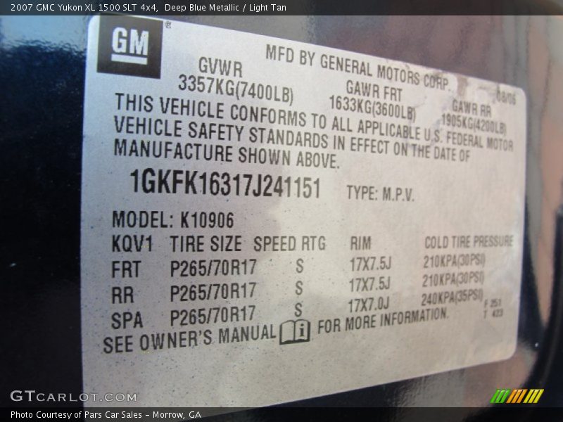 Deep Blue Metallic / Light Tan 2007 GMC Yukon XL 1500 SLT 4x4